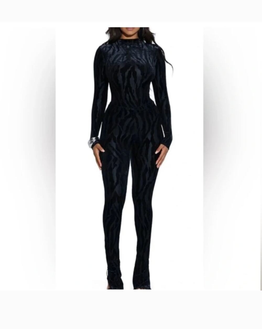 Naked Wardrobe Tiger Burnout Velvet Jumpsuit XS NWOT Bodysuit Black Catsuit